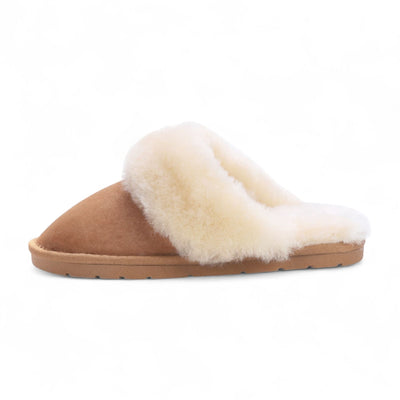 Women's Genuine Sheepskin Chestnut Suede Mule Winter Slippers - Luna