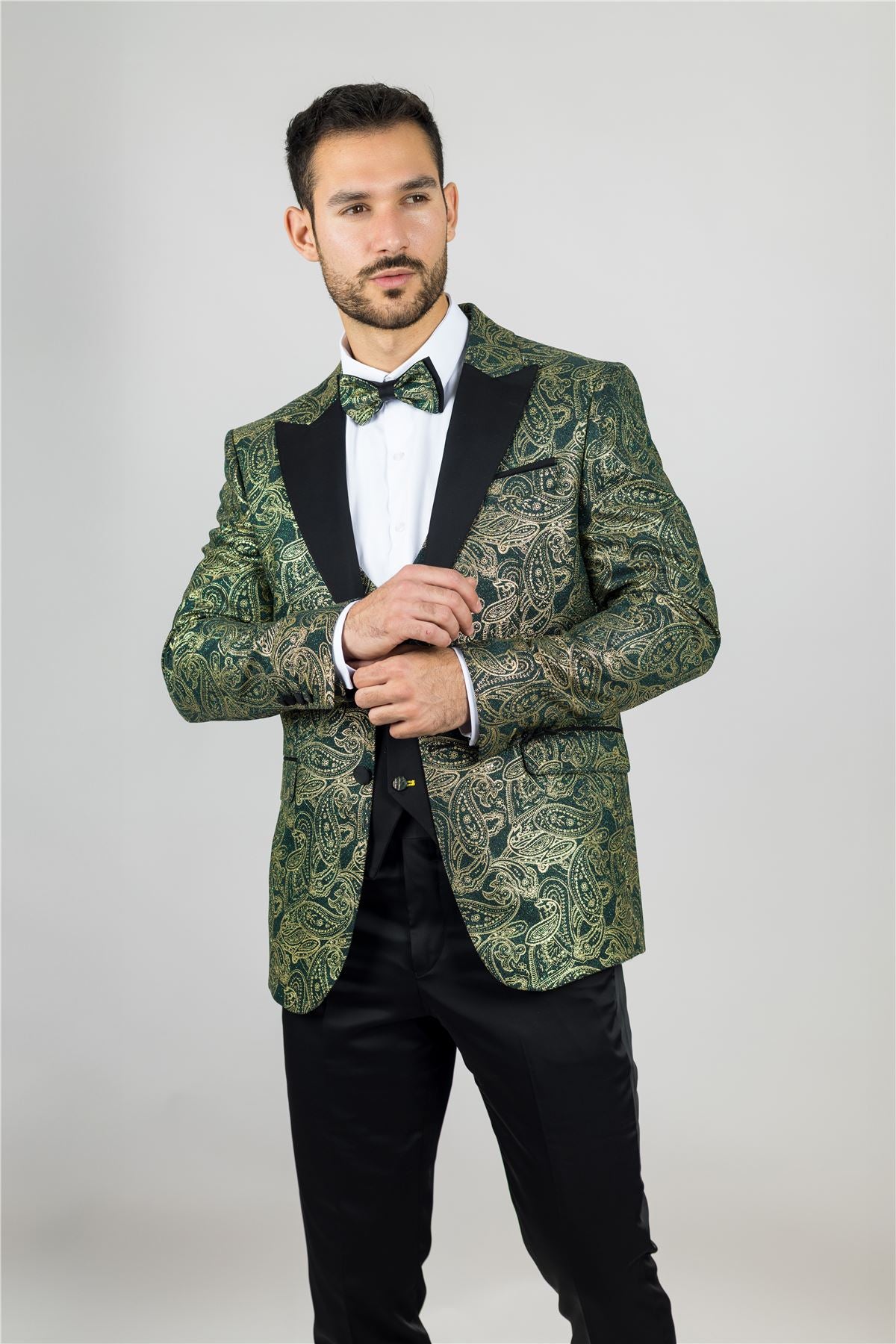 Men's 4 Piece Green Paisley Wedding Suit Tailor Fit
