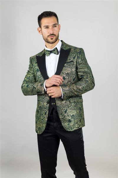Men's 4 Piece Green Paisley Wedding Suit Tailor Fit
