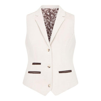 Women's Cream 2 Piece Set Wool Blend Tweed Blazer Waistcoat