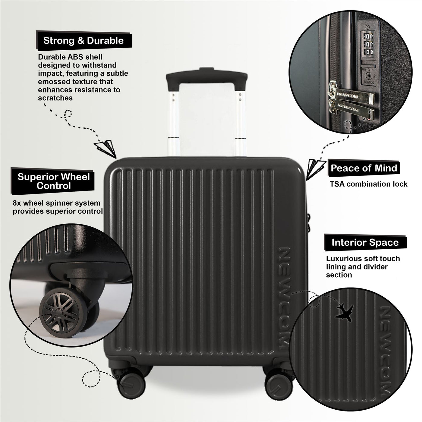 Hard Shell Cabin 44 x 22 x 38 cm TSA Secure Luggage Suitcase Suitable for Easyjet, Ryanair