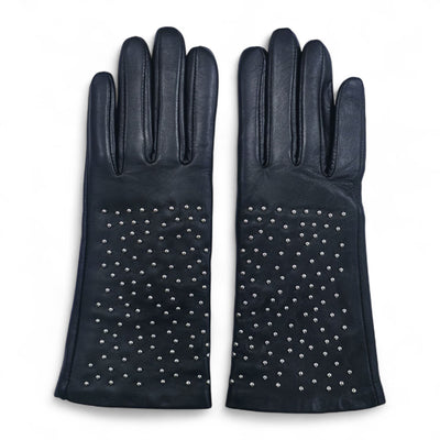 Womens Italian Leather Winter Studded Design Soft Wool Lining Gloves - L-GLV-601