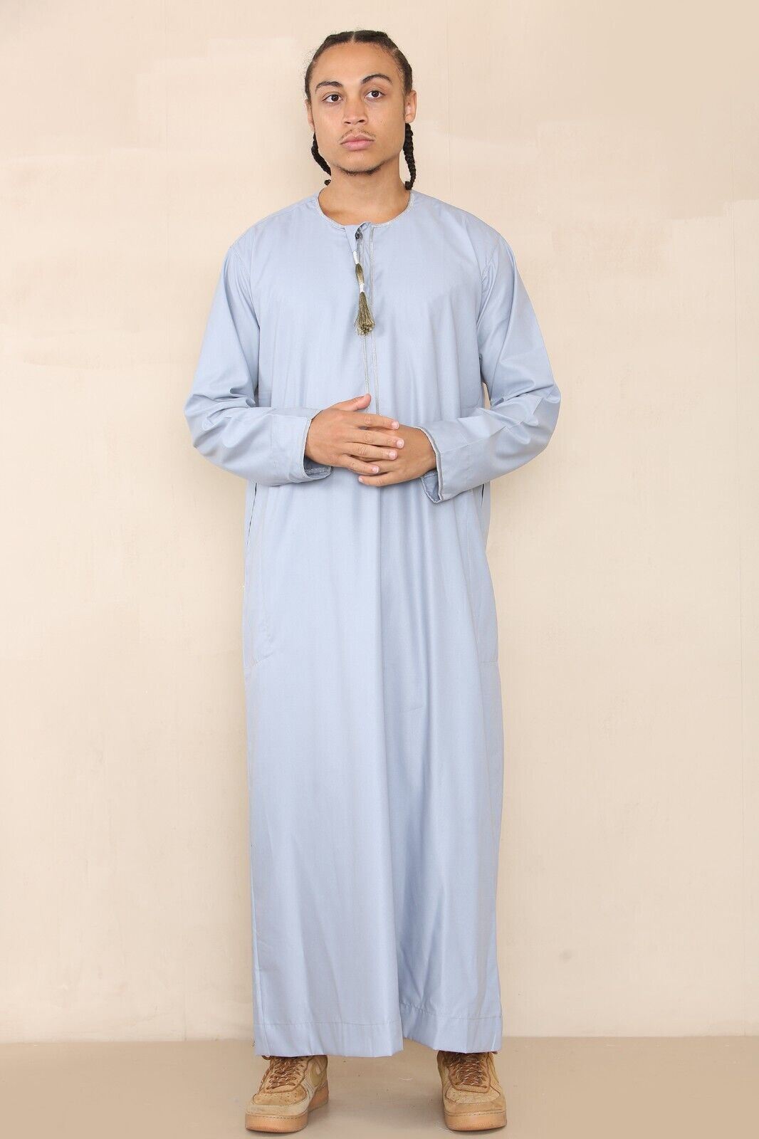 Mens Thobe Jubba Saudi Islamic Arab Eid Emirati Kaftan Jubbah Tassel Robe