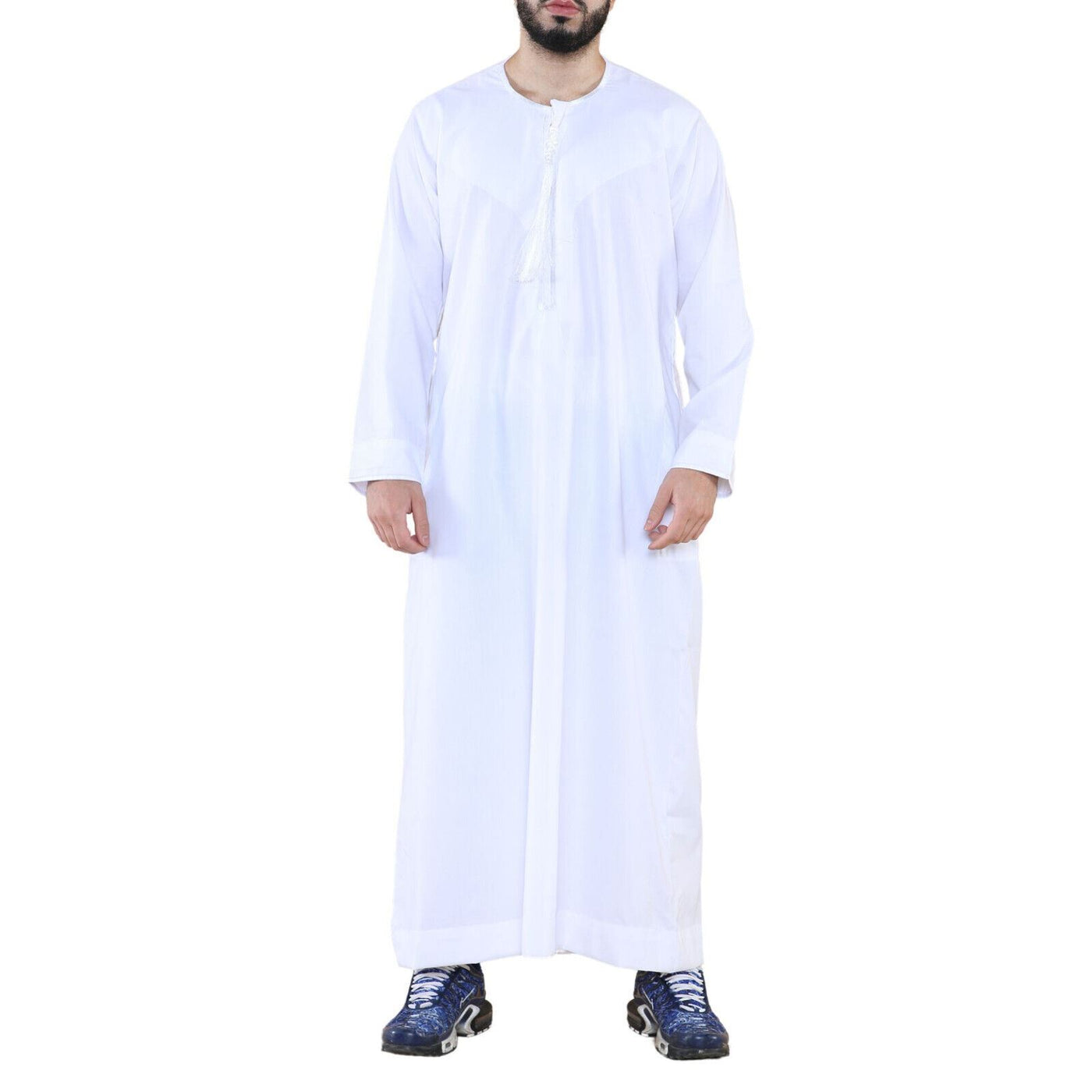 Mens Thobe Jubba Saudi Islamic Arab Eid Emirati Kaftan Jubbah Tassel Robe