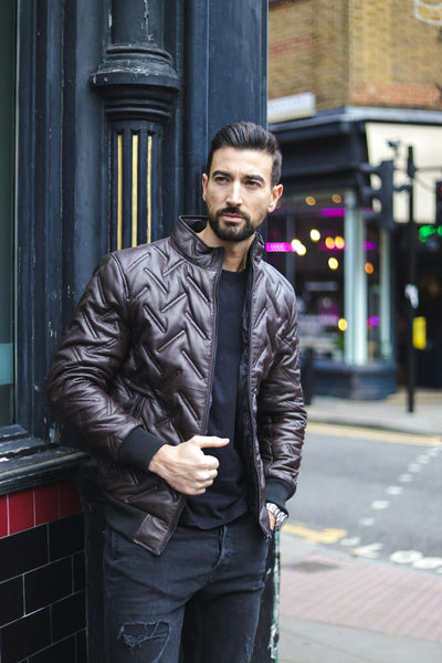 Mens Quilted Leather Bomber Jacket - Taunton - Upperclass Fashions 