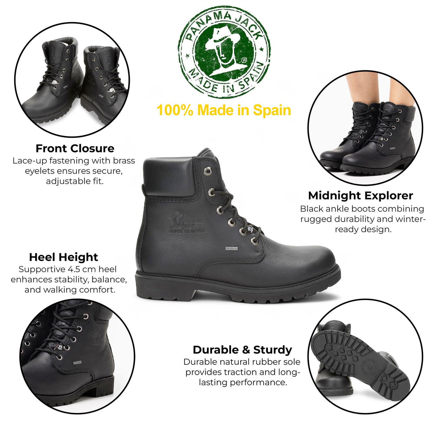 Panama Jack 03 GTX C2 Men's Black Waterproof Leather Ankle Boots