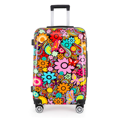 Hardside Shell Suitcase Set Flower Print Luggage Lightweight Cabin Travel Bag
