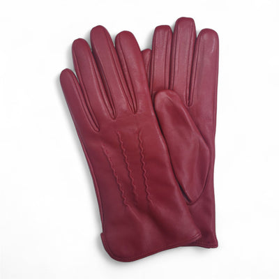 Womens Italian Leather Winter Stitch Line Design Soft Wool Lining Gloves - L-GLV-301