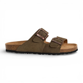 Tamaris Men's Olive Green Leather Slip-On Footbed Slipper Sandals
