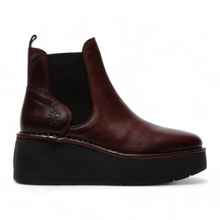 Fly London Womens Wine Red HELY268 Chelsea Leather Ankle Pull-On Platform Comfort Boots