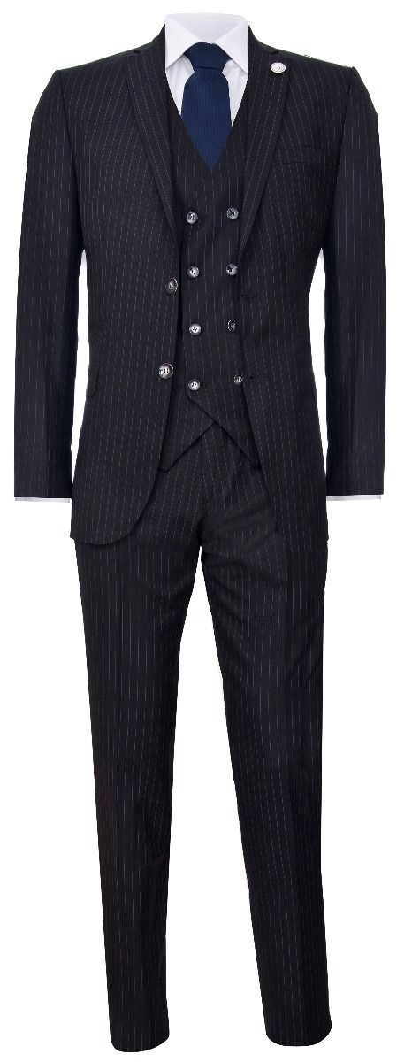 Men's 3 Piece Black Pinstripe Retro Suit