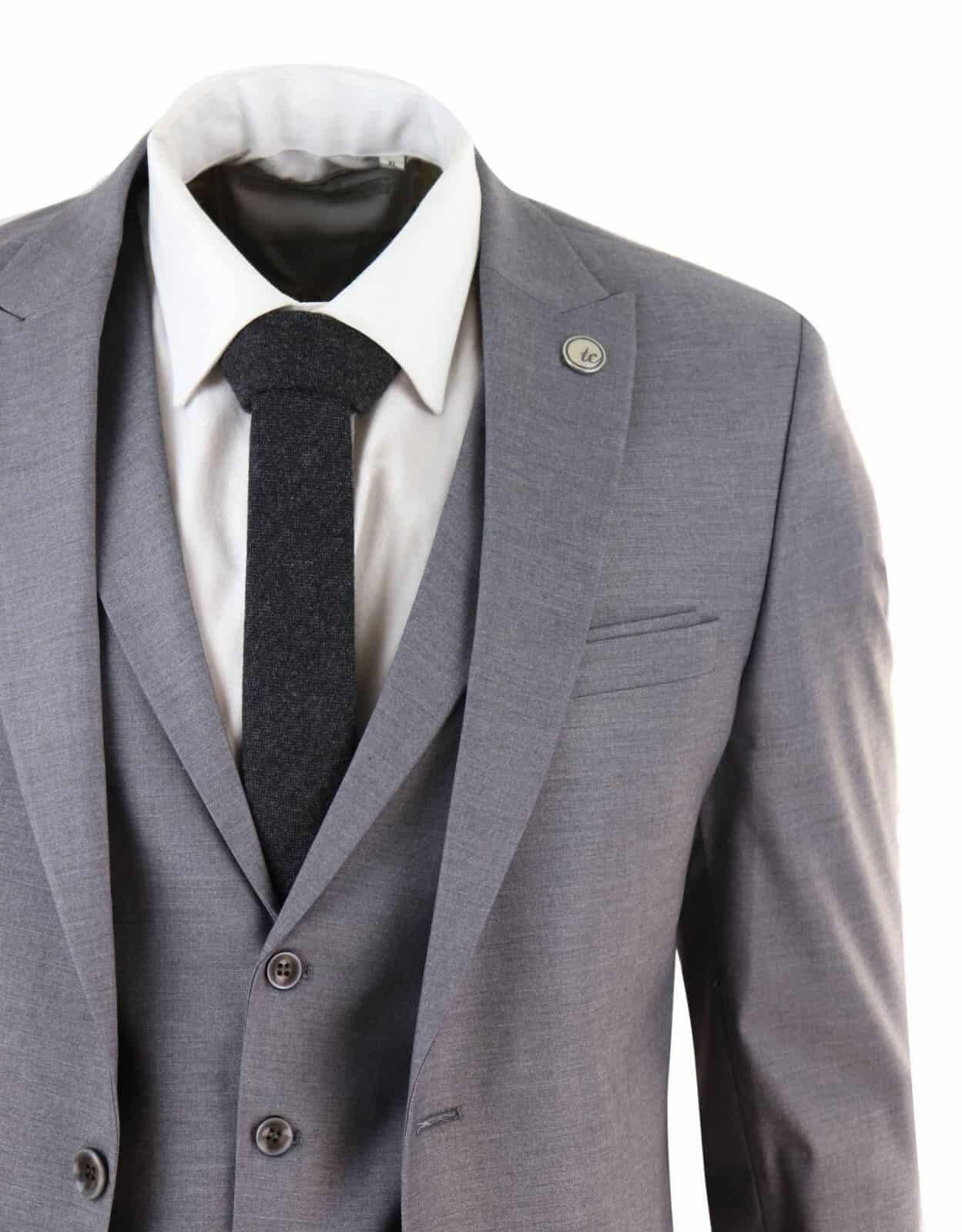 Neu Herren 3 Stück Anzug Plain Grau Klassische Maßgeschneiderte Passform Smart Casual 1920s