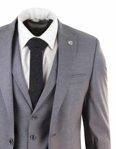 Neu Herren 3 Stück Anzug Plain Grau Klassische Maßgeschneiderte Passform Smart Casual 1920s