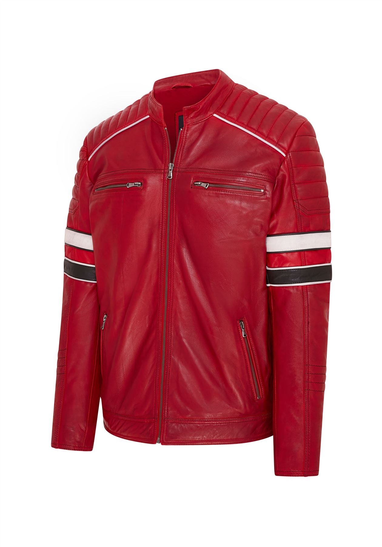 Mens Quilted Leather Biker Racing Jacket- Brevik