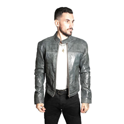 Men’s Classic Fitted Leather Biker Jacket-Austin