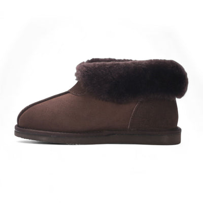 Women's Sheepskin Suede Ankle Brown Slip-On Bootie Winter - Glacier