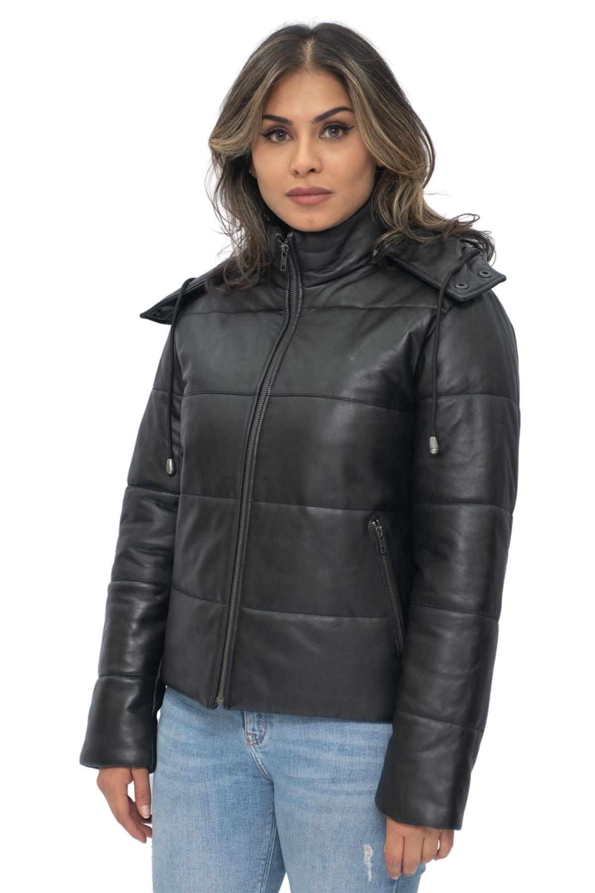 Giubbotto bomber in pelle imbottito da donna Ajax – Infinity Leather