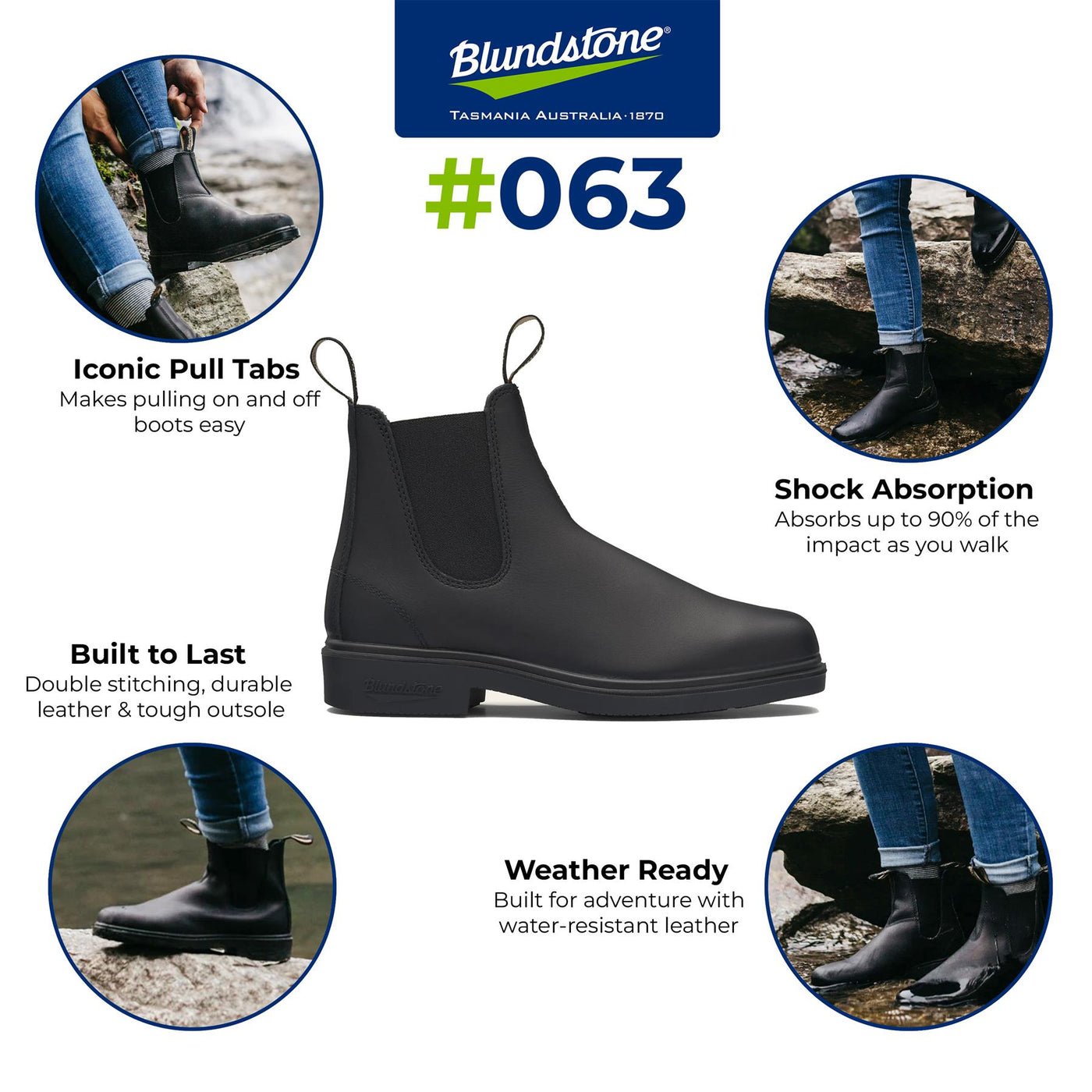 Blundstone #063 Voltan Black Chelsea Boot with Cream