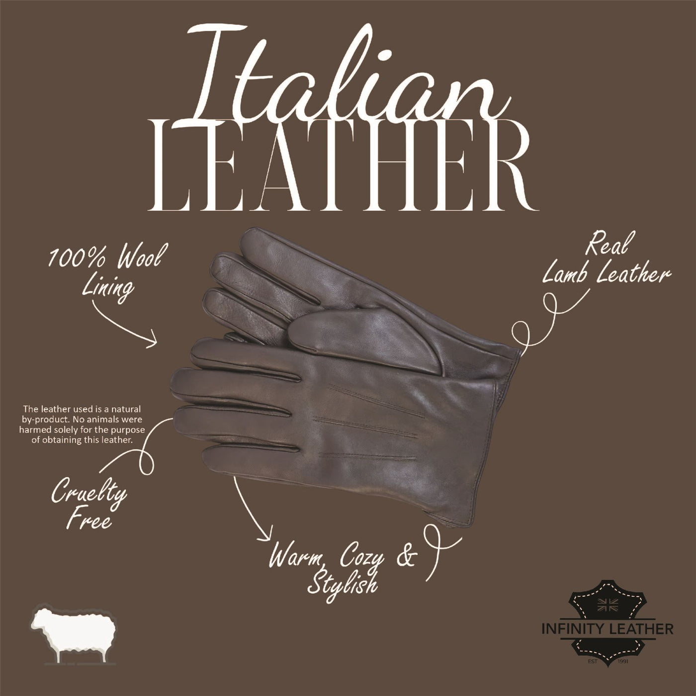 Men’s Italian Leather Warm Wool Lining Winter Gloves - M-LGV-305