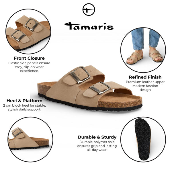Tamaris Men's Sand Beige Leather Slip-On Footbed Slipper Sandals