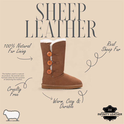 Women's Sheepskin Suede Tan Button Warm Winter Calf Boots - Willow