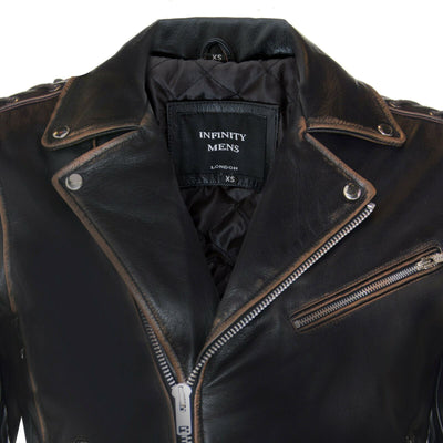 Mens Embossed Brando Leather Biker Jacket-Chicago