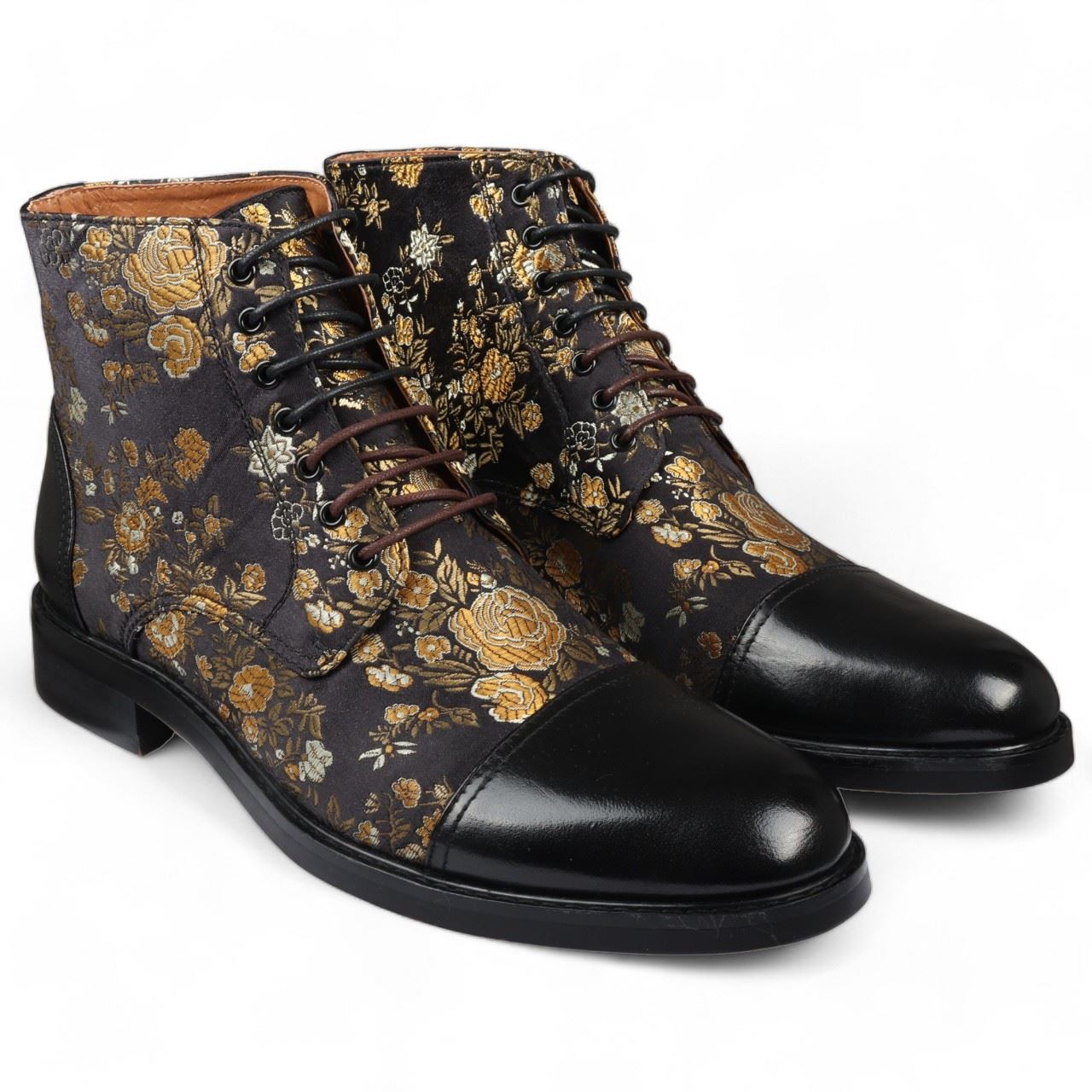 Justin Reess Men's Floral Leather Oxford Ankle Boots - Adam