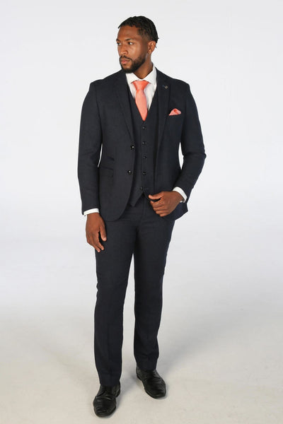 Men's Navy Blue Wool Blend Tweed Formal Trousers