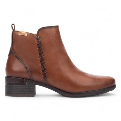 Women's Pikolinos Malaga Cuero Brown Leather Ankle Bootie Zip Mid-Heel Everyday Boots