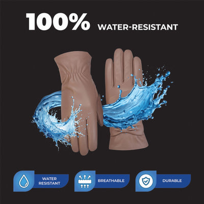 Womens Italian Leather Winter Bow Design Soft Wool Lining Gloves - L-GLV-401