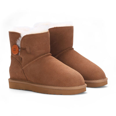 Women's Sheepskin Suede Tan Brown Ankle Bootie Warm Winter Boots - Alpine
