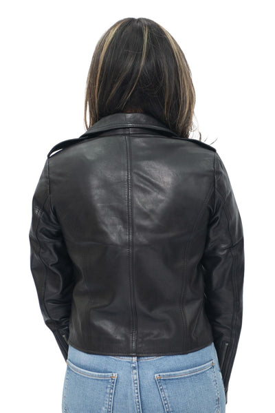 Womens Black Leather Biker Jacket-Tamale