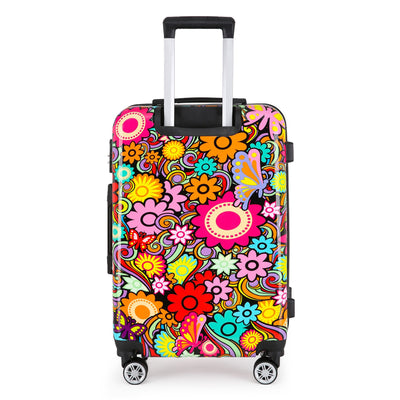 Hardside Shell Suitcase Set Flower Print Luggage Lightweight Cabin Travel Bag