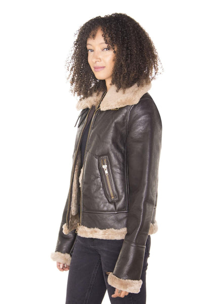 Womens Brown B3 Sheepskin Leather Flying Jacket-Portland