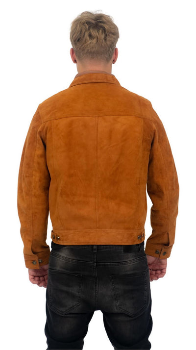 Mens Goat Suede Leather Trucker Jacket-Taraz