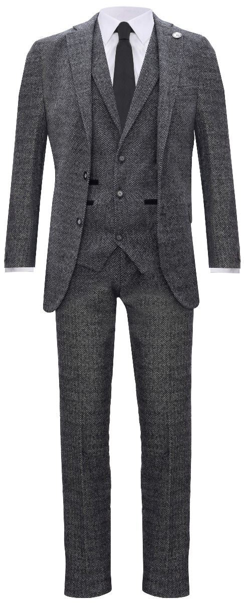 Men's 3 Piece Grey Herringbone Tweed Suit