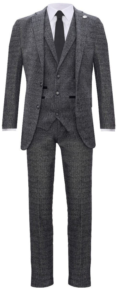 Men's 3 Piece Grey Herringbone Tweed Suit
