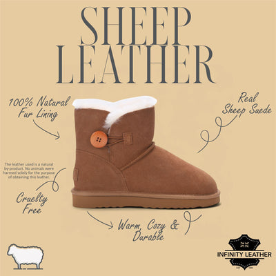 Women's Sheepskin Suede Tan Brown Ankle Bootie Warm Winter Boots - Alpine