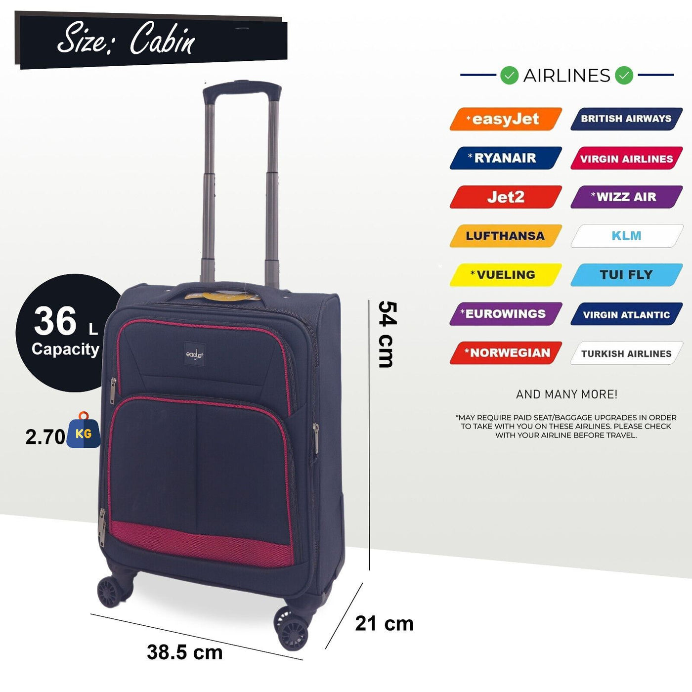 Soft 3 pcs Luggage Suitcase Set Cabin Light Travel Bags