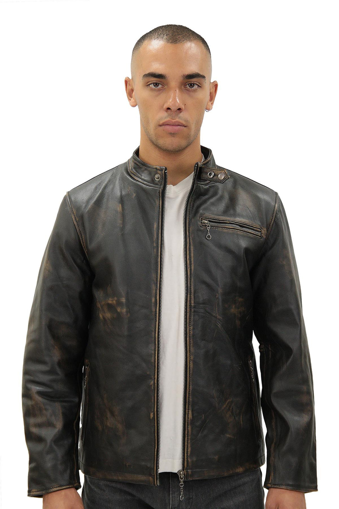 Mens Vintage Black Leather Biker Jacket- Sarajevo – Infinity Leather