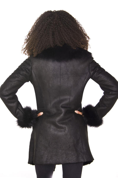 Womens Black Merino Shearling Coat with Toscana Collar-Romford