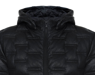 Men's Hooded Puffer Quilted Bomber Leather Jacket - Belém