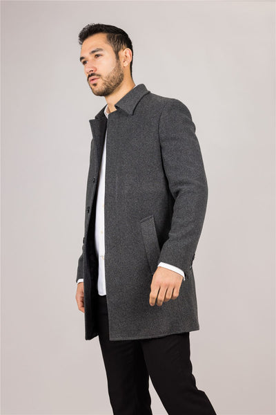 Men's Wool Blend Classic Collar Grey Overcoat