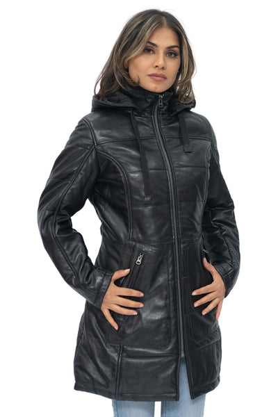 Women's Leather Quilted Parka Coat-Allentown