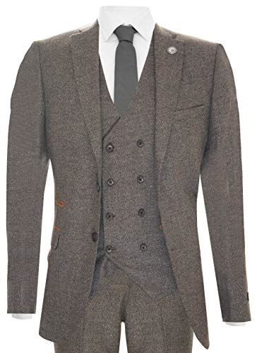 Mens Oak Brown Wool 3 Piece Suit Double Breasted Waistcoat Tweed Peaky Blinders 1920s