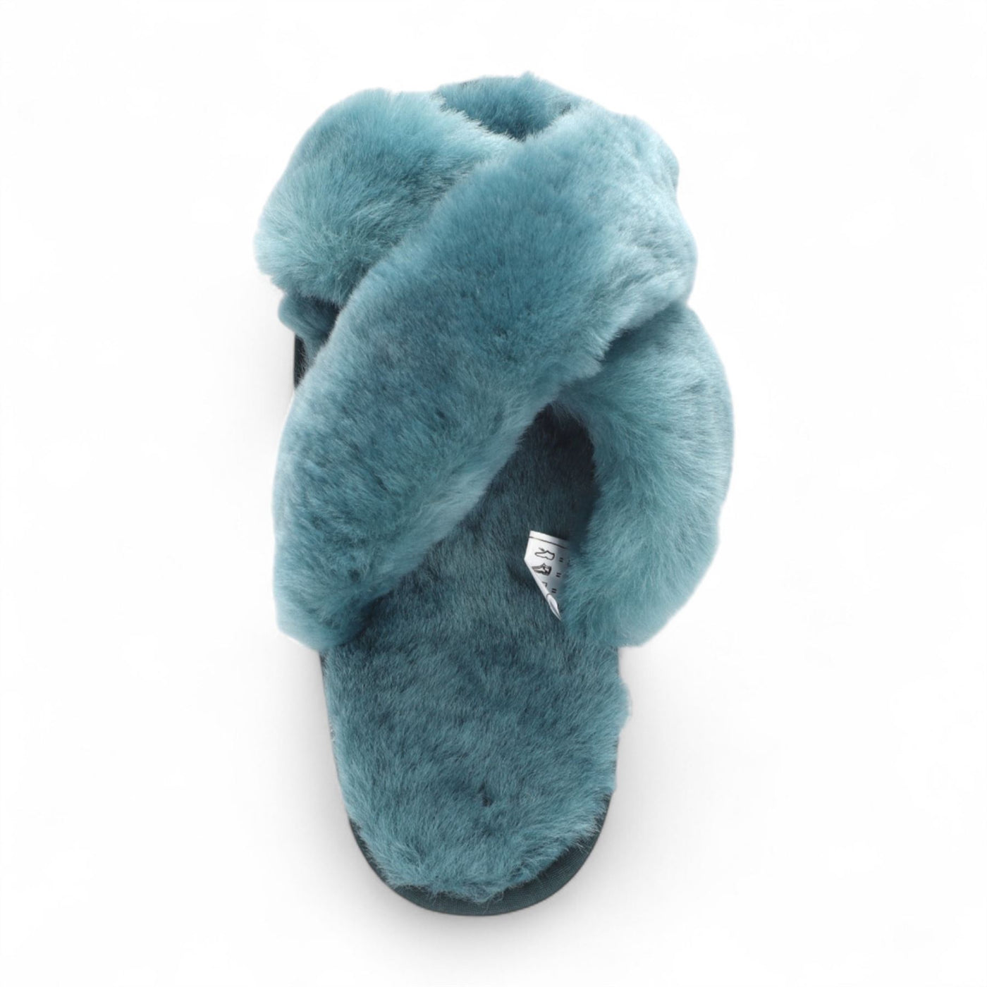 Women's Sheepskin Slippers Teal Warm Winter Fur Crossover - Snowbelle