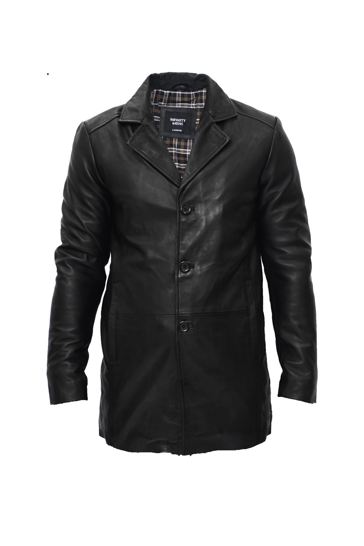 Mens 3/4 Black Leather Cromby Coat-Rosario