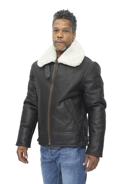 Mens B3 WW2 Leather Sheepskin Aviator Flying Jacket-Hartland