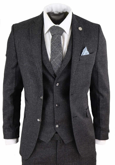 Men's 3 Piece Black Herringbone Tweed Suit