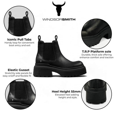 Windsorsmith – Schwarze Chelsea-Stiefel aus klobigem Leder – Dopamin